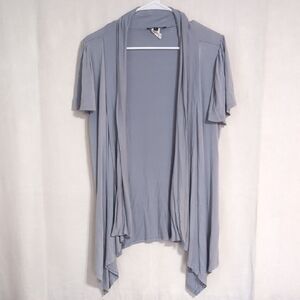B'leev Light Grey Short Sleeve Jersey Stretch Knit Waterfall Cardi Size Large